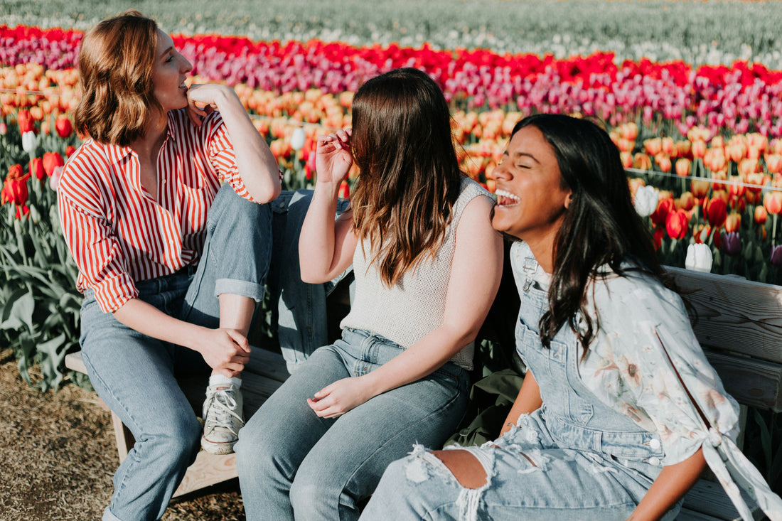 fashionable girls laughing