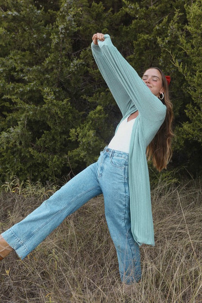 The Bria Pleated Cardigan in Teal