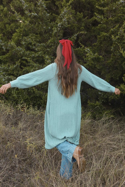 The Bria Pleated Cardigan in Teal