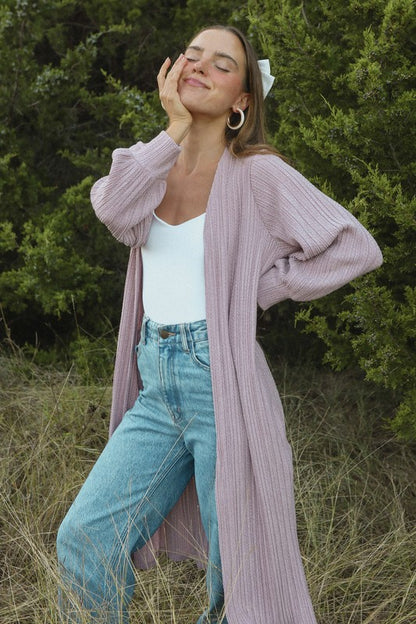 The Bria Pleated Cardigan in Mauve