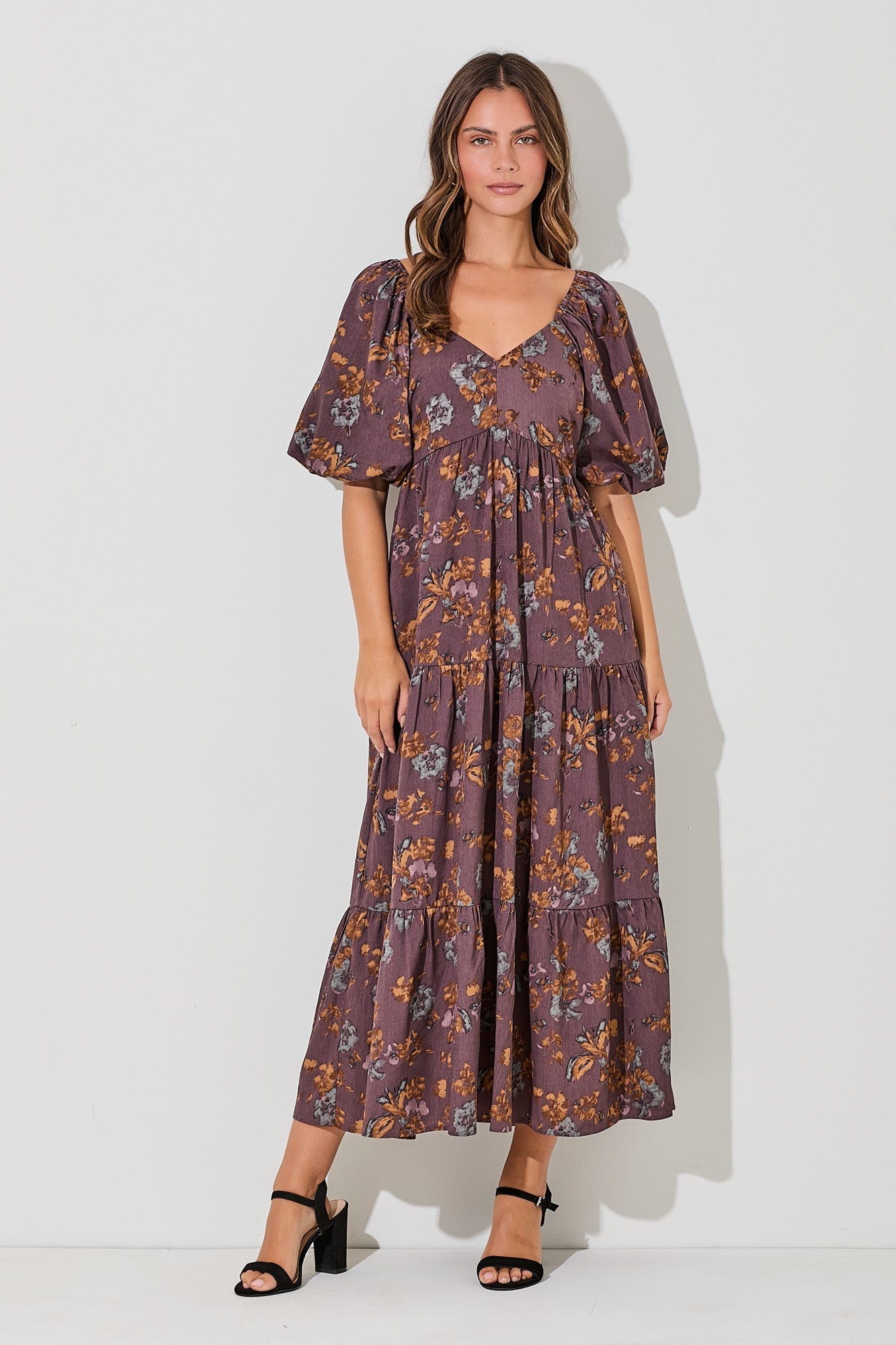 The Townsand Floral Dress in Dusty Mauve