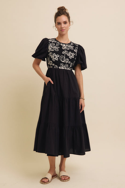 The Beverly Embroidered Dress in Black