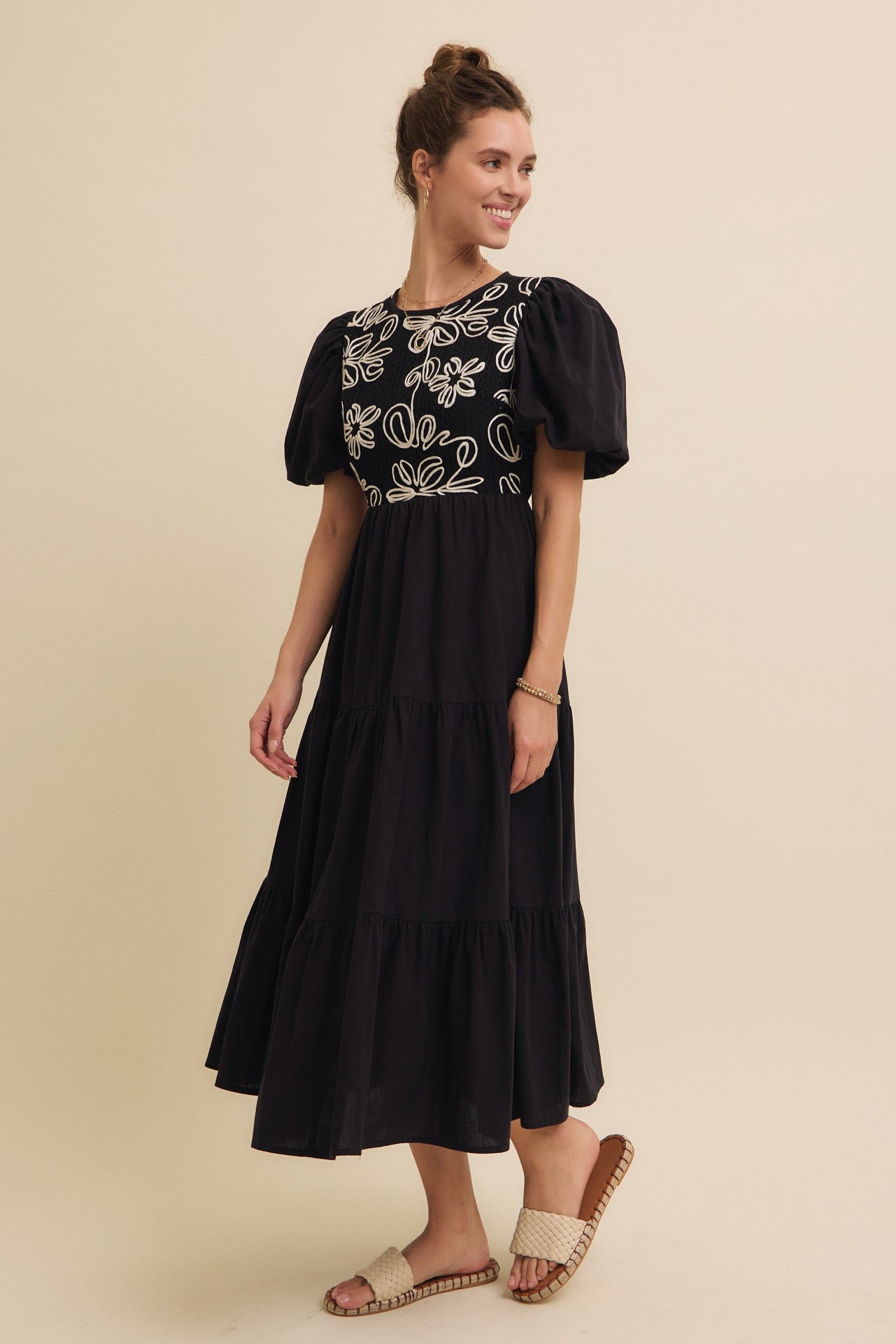 The Beverly Embroidered Dress in Black