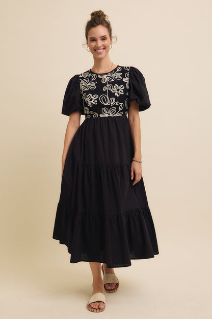 The Beverly Embroidered Dress in Black