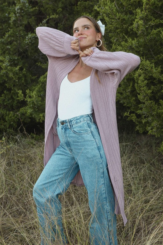 The Bria Pleated Cardigan in Mauve