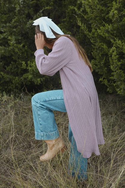 The Bria Pleated Cardigan in Mauve