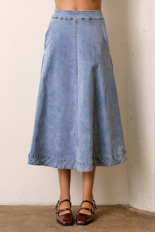 The Umi Midi Skirt in Denim