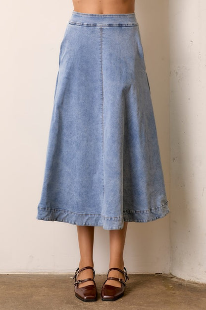 The Umi Midi Skirt in Denim