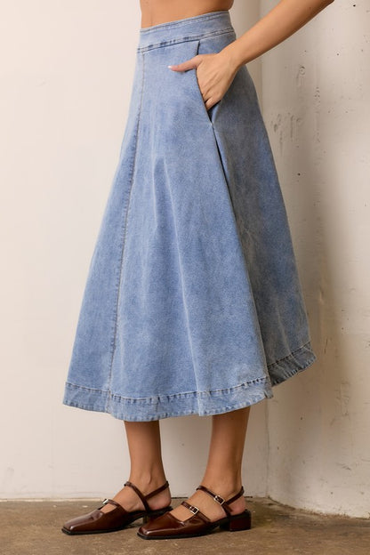 The Umi Midi Skirt in Denim