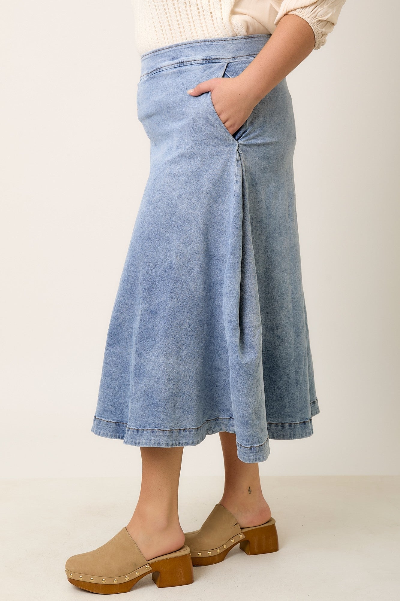 The Umi Midi Skirt in Denim