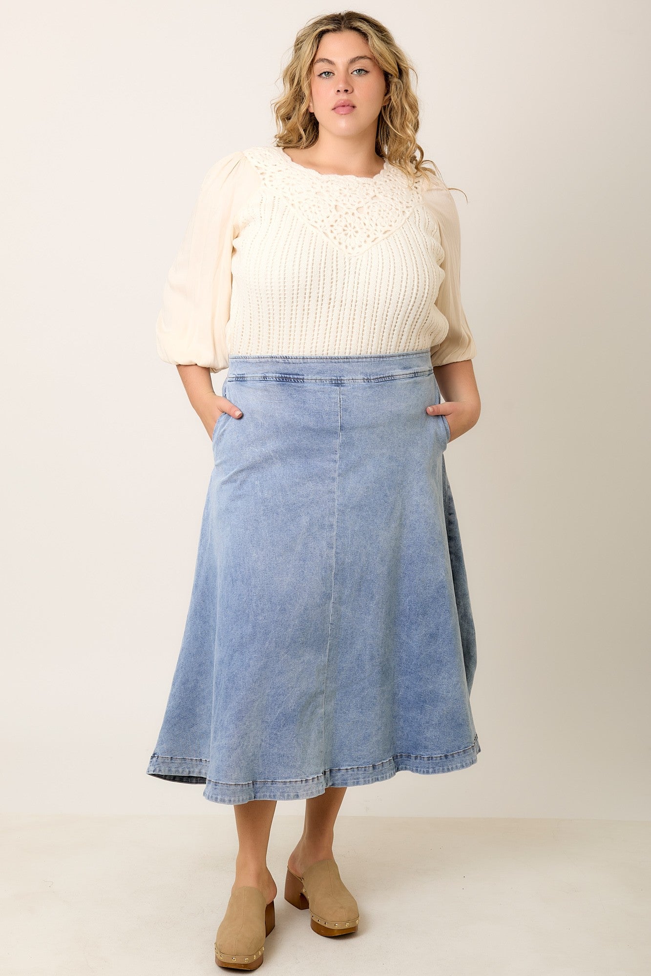 The Umi Midi Skirt in Denim