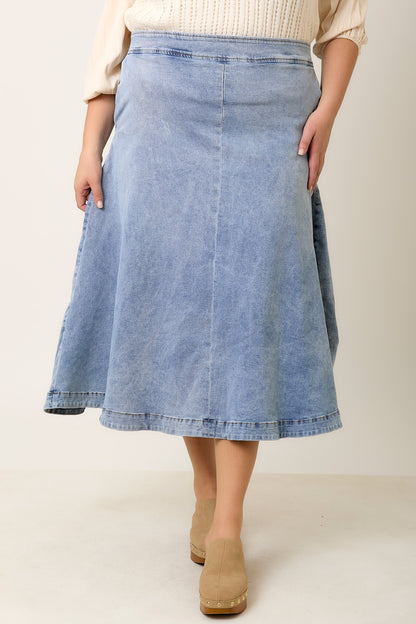 The Umi Midi Skirt in Denim