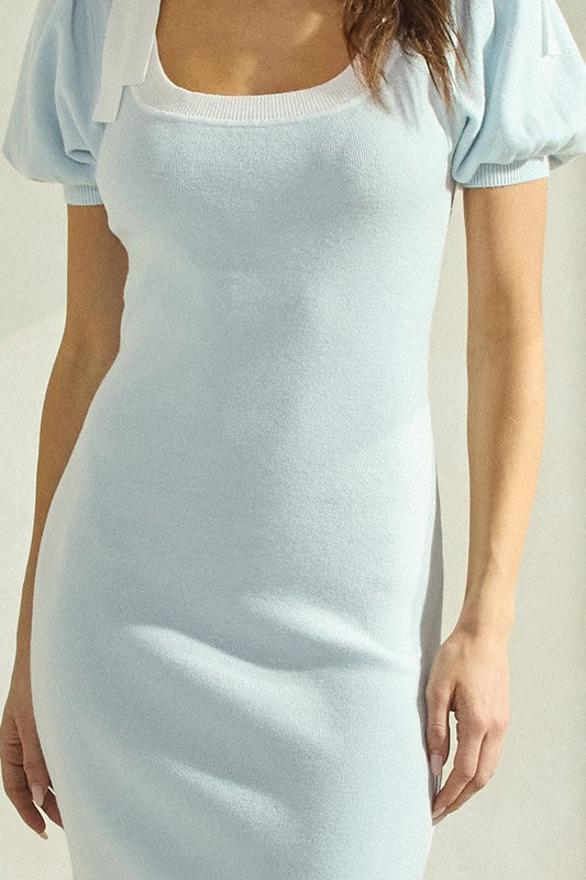 The Willa Shoulder Bow Dress in Sky Blue