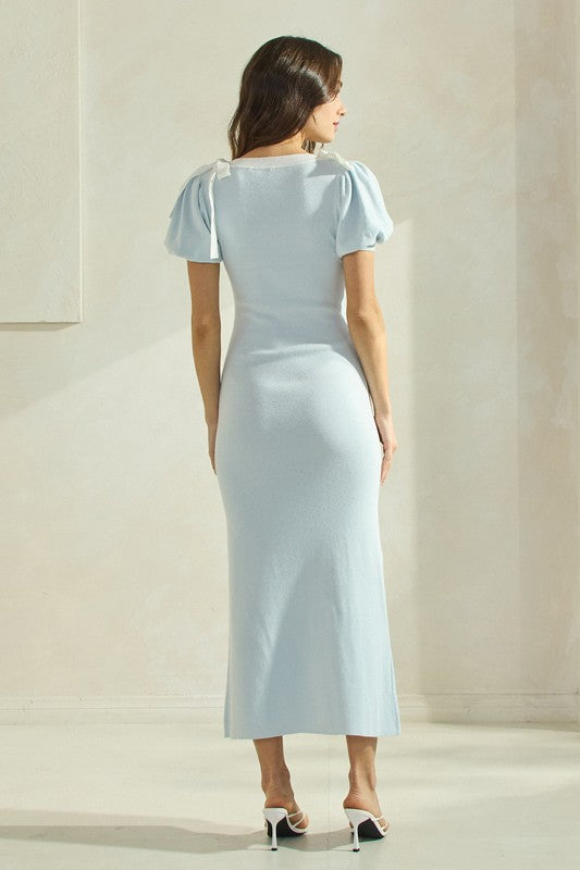 The Willa Shoulder Bow Dress in Sky Blue