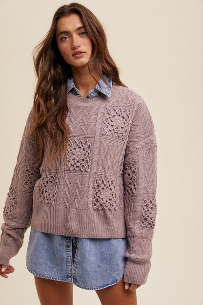 The Nila Floral Knit Sweater in Ash