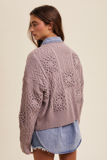 The Nila Floral Knit Sweater in Ash