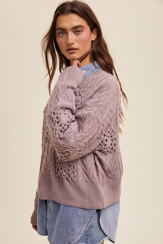 The Nila Floral Knit Sweater in Ash