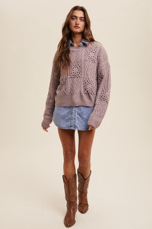 The Nila Floral Knit Sweater in Ash