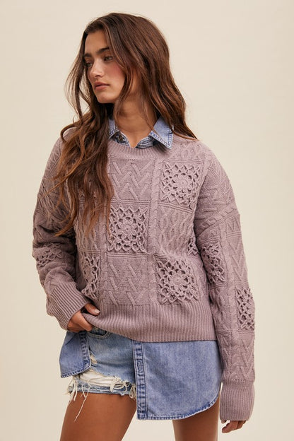 The Nila Floral Knit Sweater in Ash