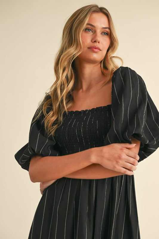 The Tilda Striped Dress in Black