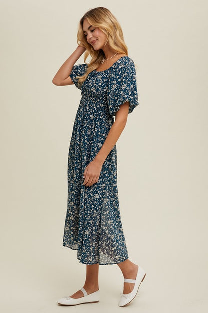 The Zinnia Floral Dress in Teal