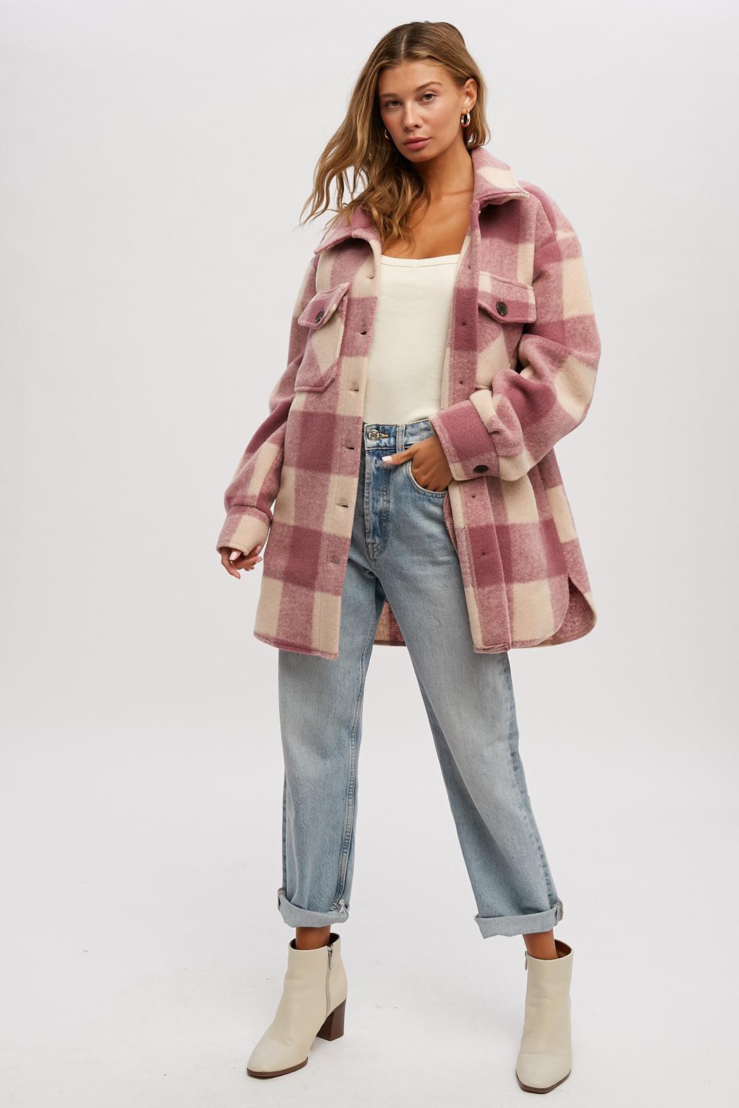 The Eliza Oversized Plaid Coat in Mauve