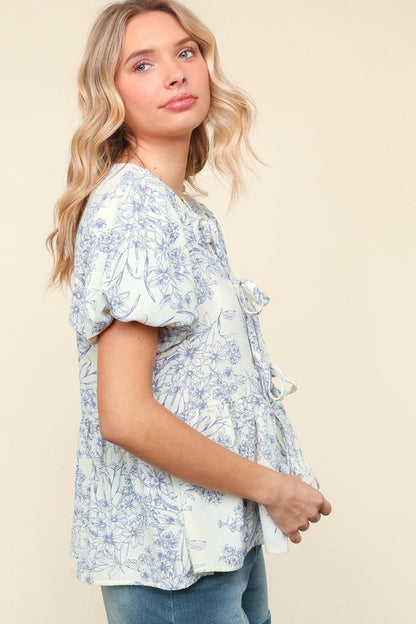 The Darcy Floral Blouse in Ivory + Blue