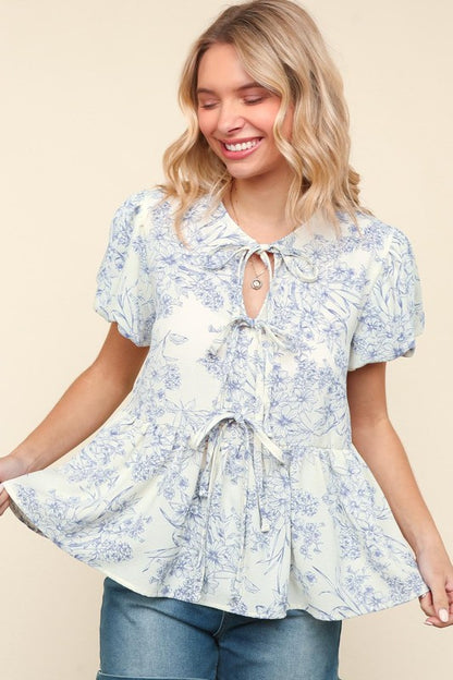 The Darcy Floral Blouse in Ivory + Blue