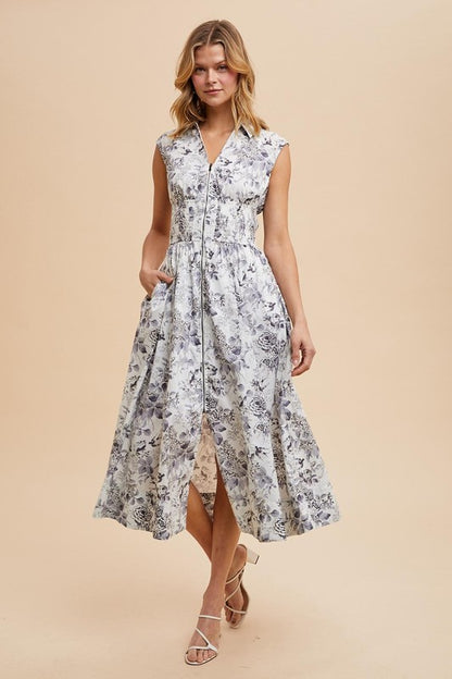 The Maeve Floral Dress in Stone