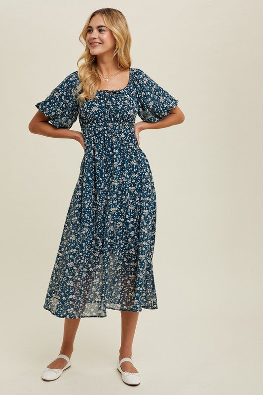 The Zinnia Floral Dress in Teal