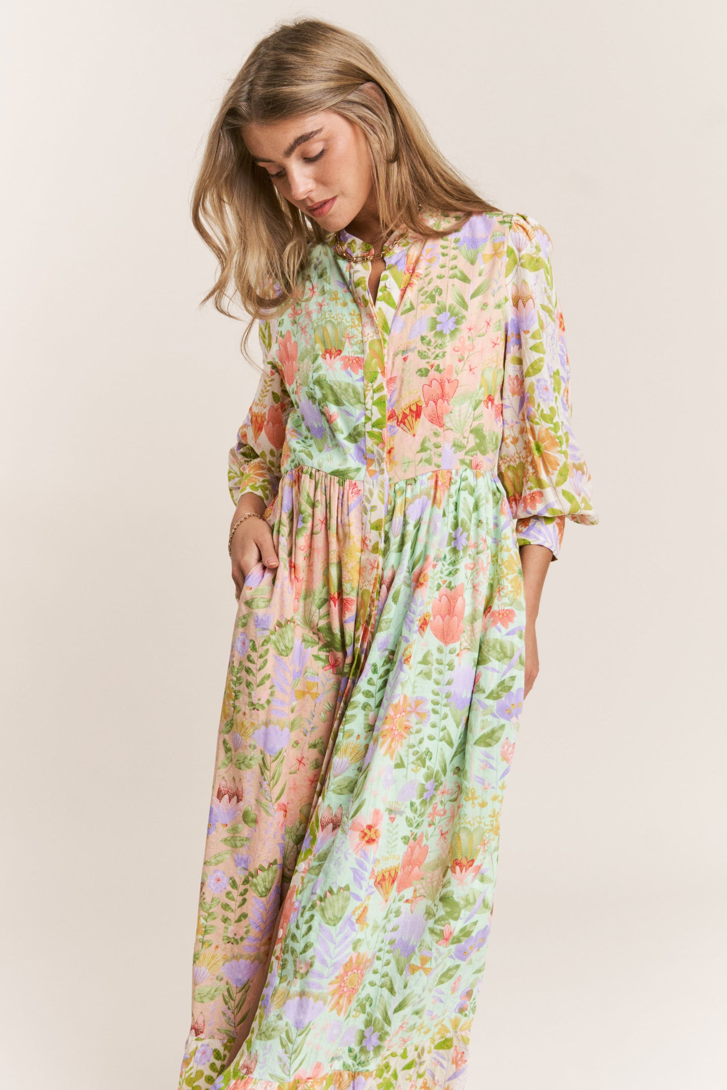 The Birdie Floral Midi Dress in Garden Dream