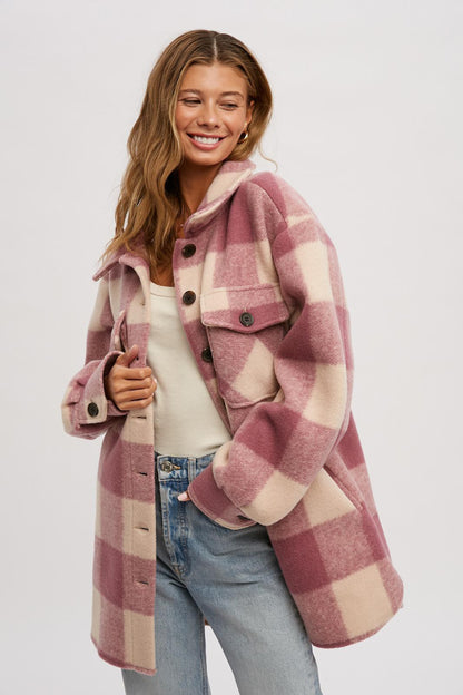 The Eliza Oversized Plaid Coat in Mauve