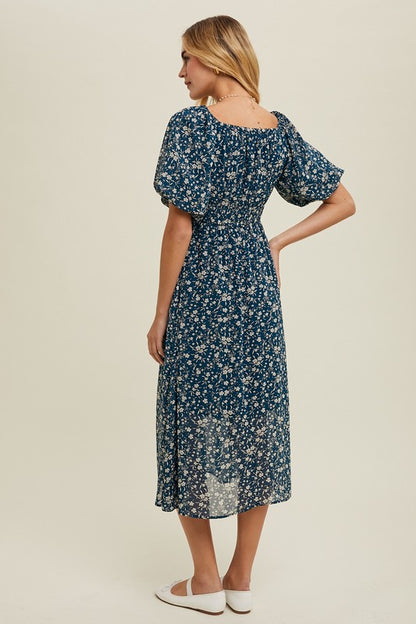 The Zinnia Floral Dress in Teal