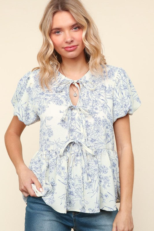 The Darcy Floral Blouse in Ivory + Blue