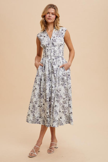 The Maeve Floral Dress in Stone