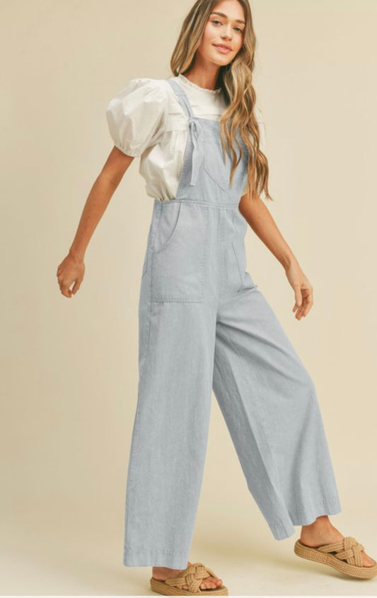 The Liesl Wide Leg Overalls in Blue