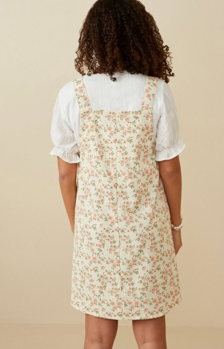 The Floral Overall Dress in Cream